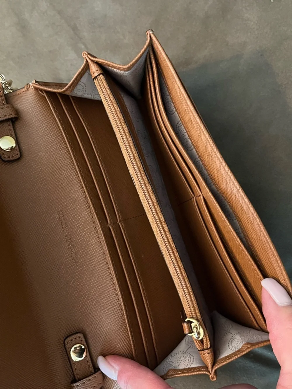 Michael Kors MK Monogram Crossbody Bag in Beige and Brown with Gold Hardware - Picture 3 of 8